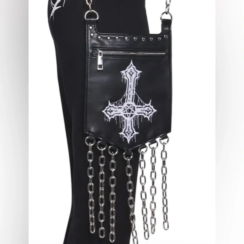 Upside down cross faux leather crossbody bag